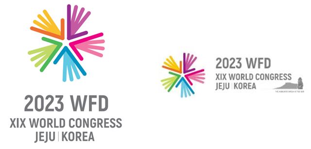 2023 WFD 제주총회 세로형 로고(왼쪽), 가로형 로고(오른쪽)