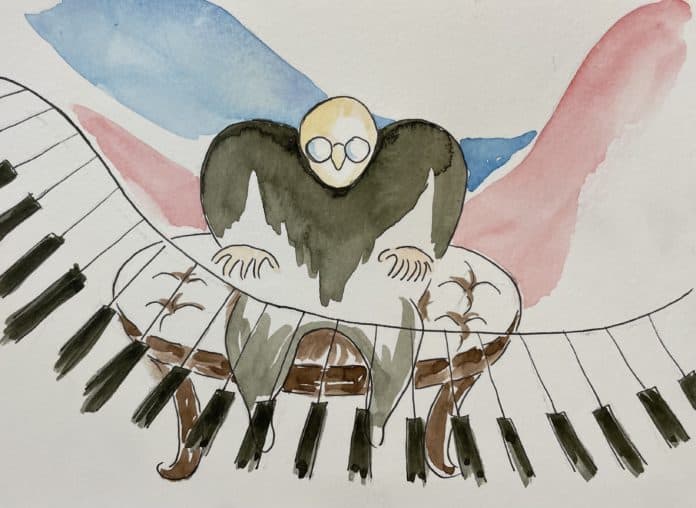 ▲재즈 피아니스트 ‘미셸 페트루치아니’가 혼자서 열정적으로 피아노를 연주하고 있다. ⓒ김소하 작가