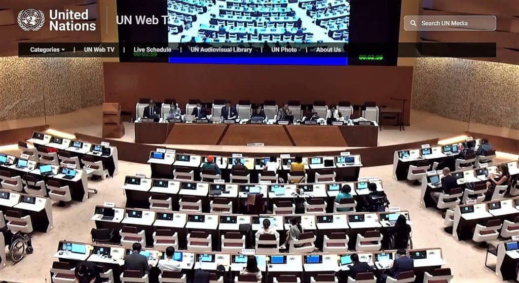 ▲UN WEB TV를 통해 한국 정부 이행 심의가 생중계 되고 있다. /사진=유엔TV 캡처